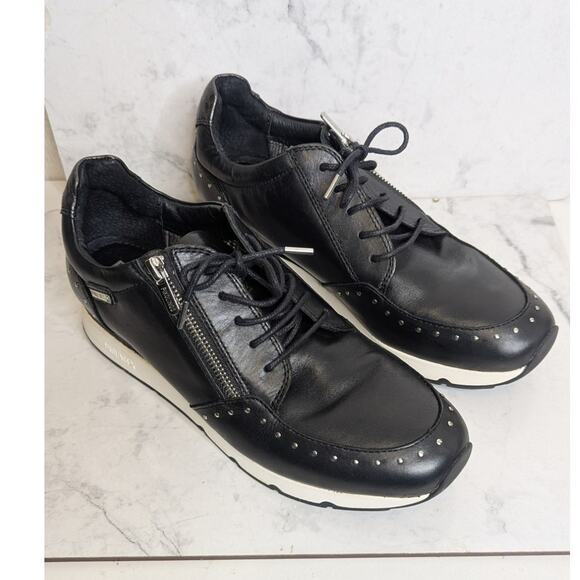 Pikolinos black leather Mundaka lace up comfort sneakers studded size 41 - Picture 1 of 12